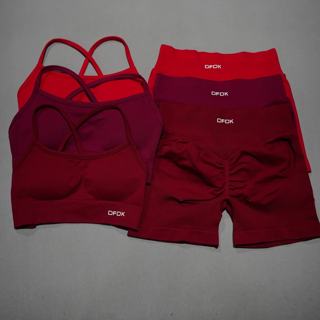 DFDK Conjunto deportivo de 2 piezas para mujer, sujetador deportivo con cordones, pantalones cortos sin costuras, leggings, conjunto deportivo para yoga, gimnasio, correr y fitness