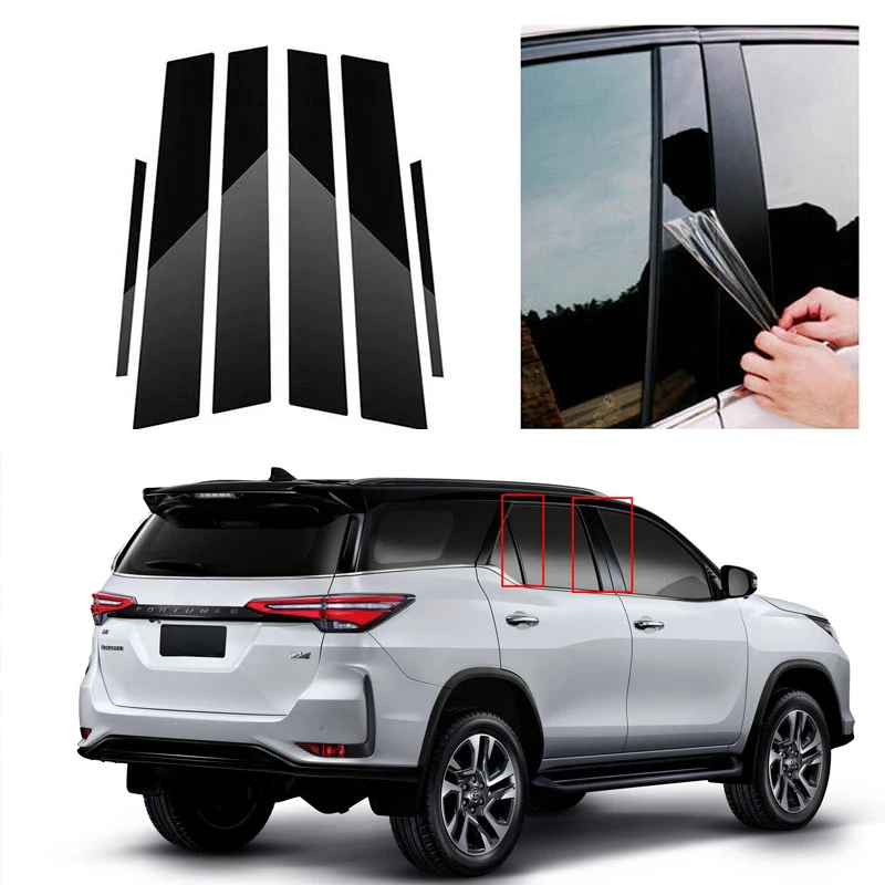 Postes de pilar de ventana negra brillante, 6 piezas, cubierta de embellecedor de puerta, pegatinas de coche para Toyota Fortuner 2016-2022, accesorios de decoración de coche