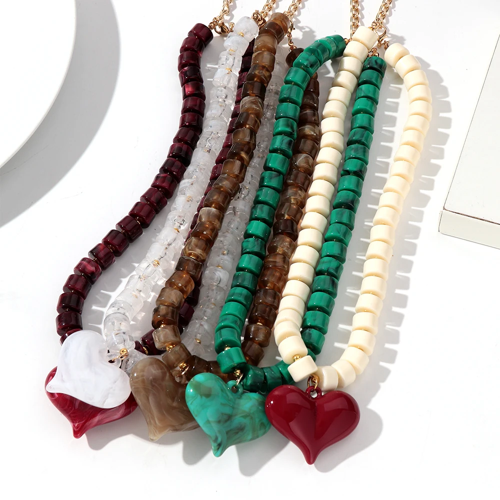 Gargantilla con colgante de corazón de cuentas coloridas acrílicas a la moda, collares con cuentas geométricas a la moda, Collar, regalos de joyería