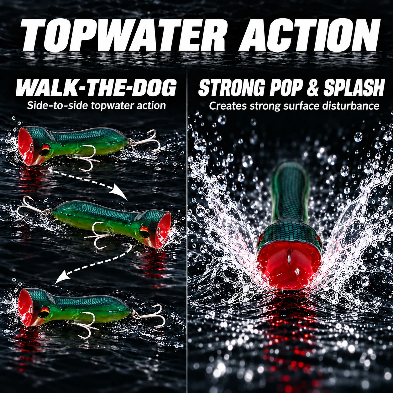 Hunthouse PRISM ROAR Popper Flotante de Superficie WTD Señuelo de Pesca de Carpa 95mm 20g Wobbler Cebo Duro Artificial para Lubina