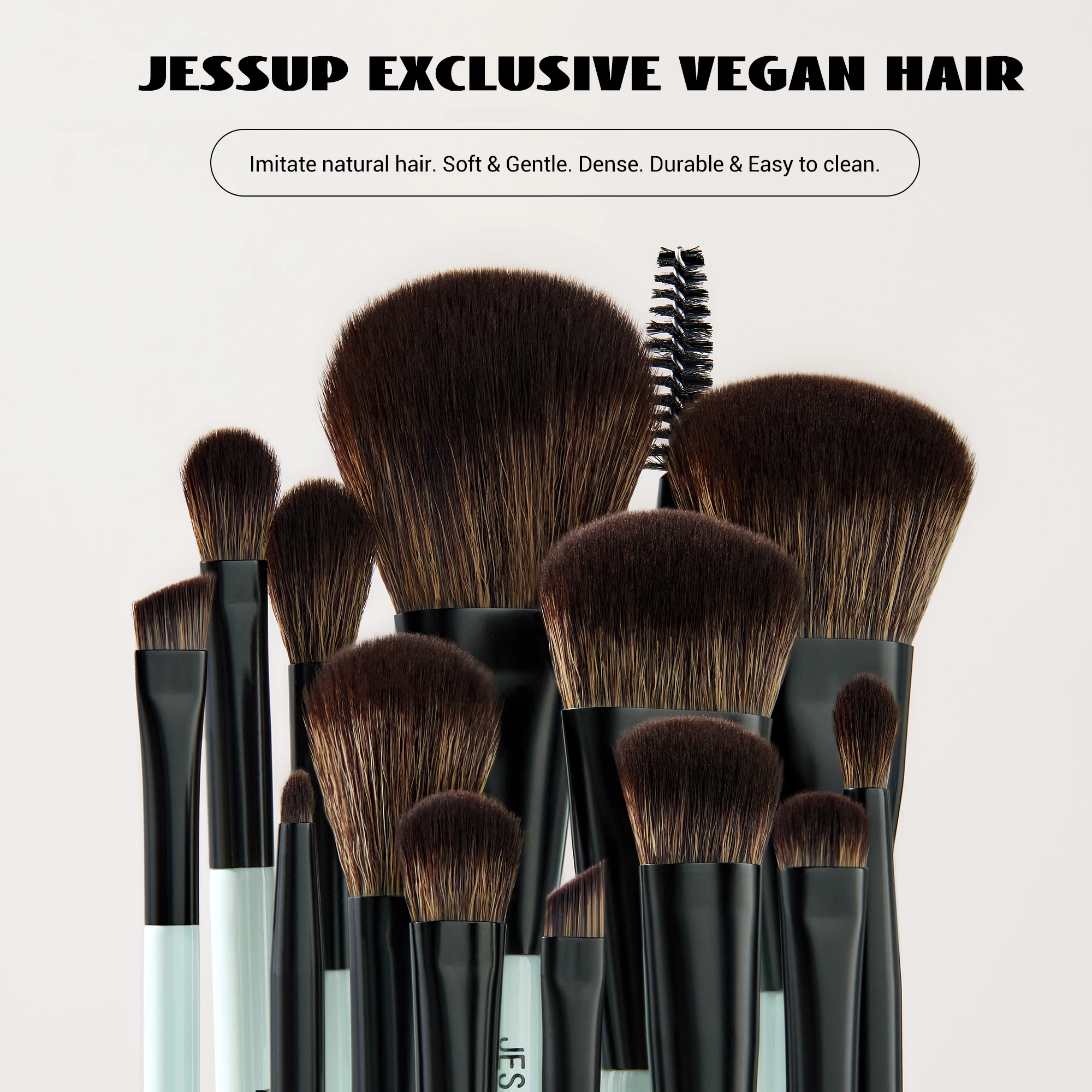 Jessup Juego de brochas de maquillaje 2/3/6/10PCS, brocha de contorno de base de doble cara colorete mezcla sombra de ojos corrector sin crueldad T500