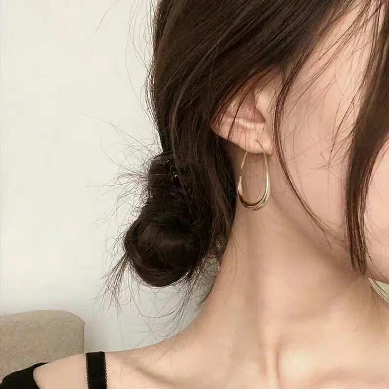 Pendientes de aro de boda con elipse dorada de Plata de Ley 925 para mujer, joyería femenina de lujo, joyería de dinero 925