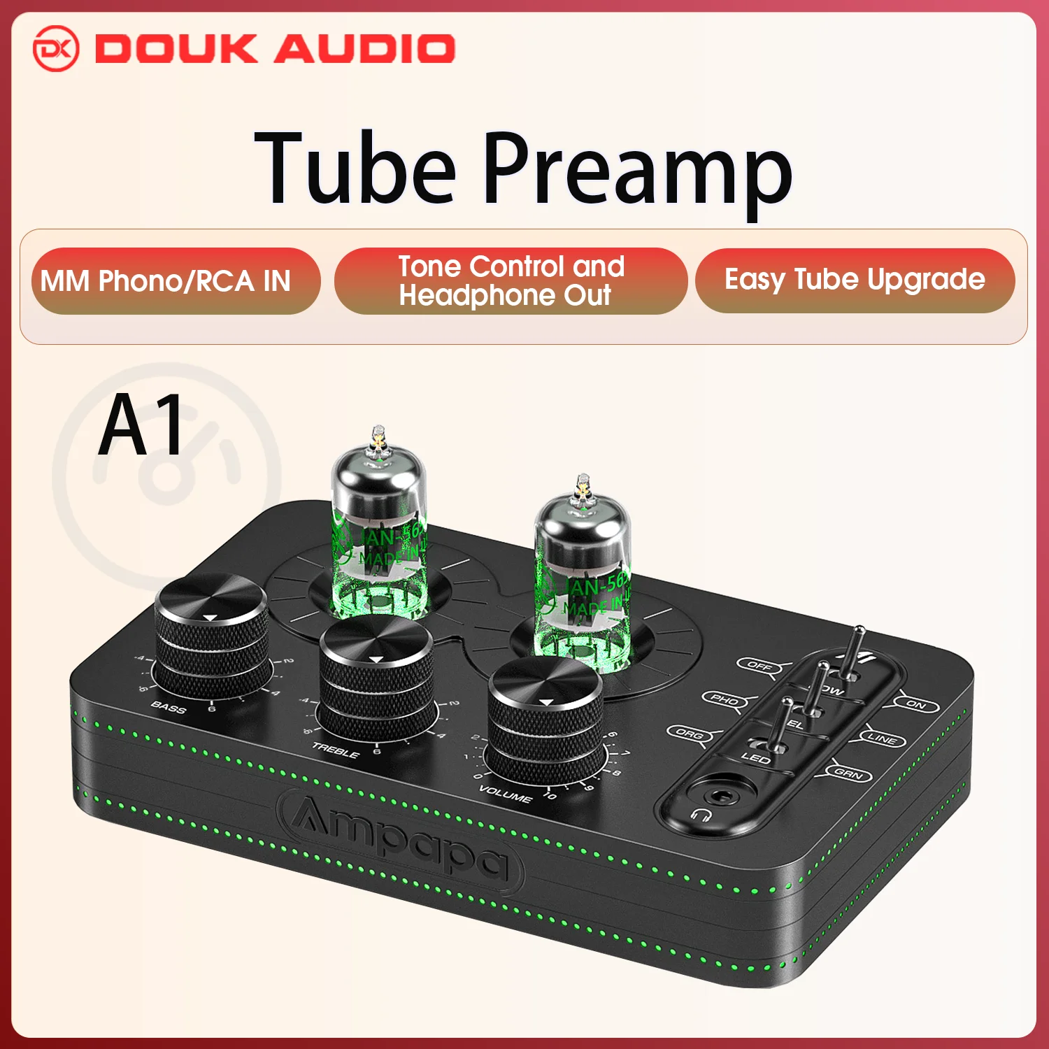 Ampapa A1 Mini JAN5654 tubo de válvula Phono preamplificador de escenario estéreo preamplificador de Audio de escritorio para teléfono/PC/TV/tocadiscos amplificador de auriculares HIFI