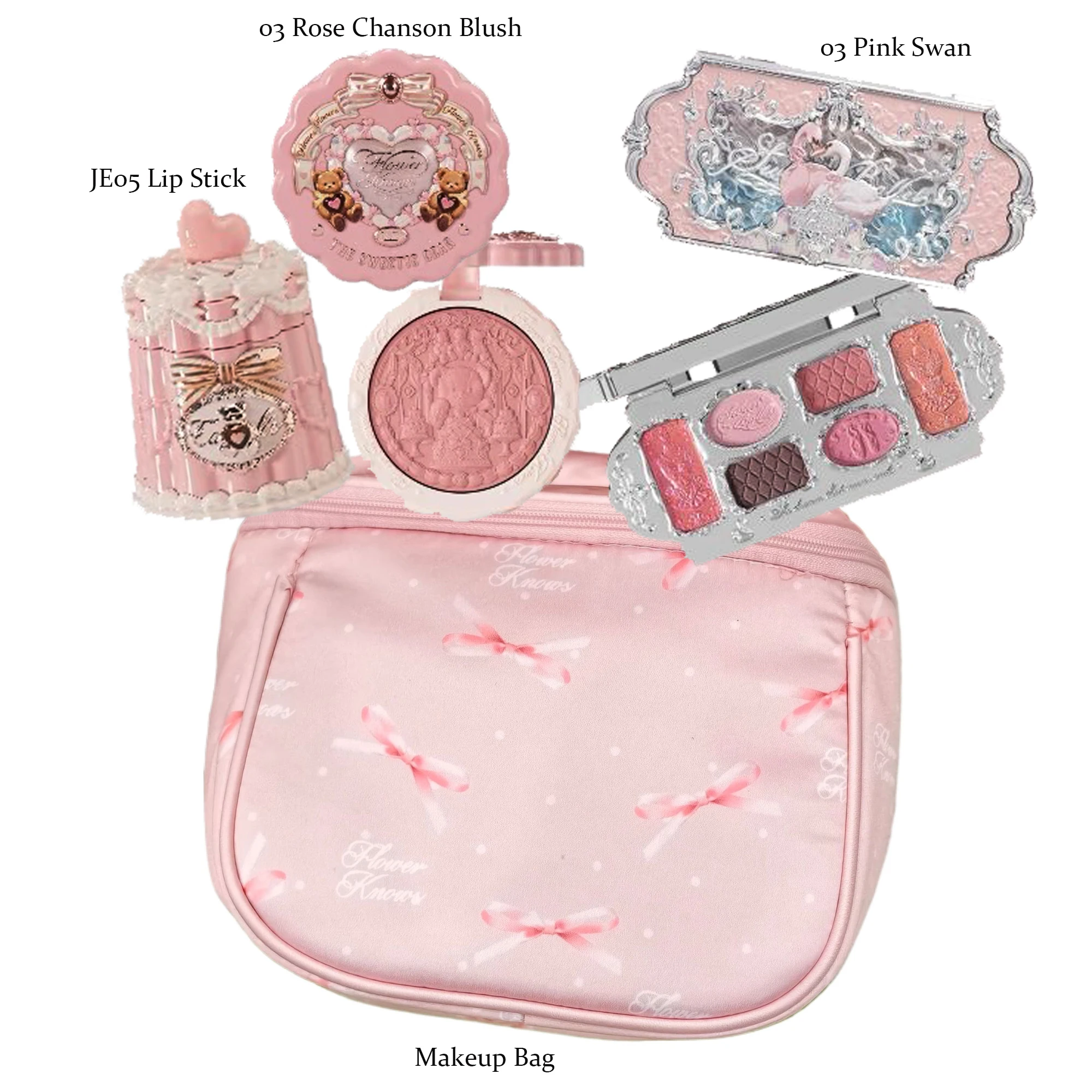 Set de Maquillaje Todo en Uno Flower Knows, Caja de Regalo, Base de Maquillaje en Crema Garden Cushion, Rubor Mate, Lápiz Labial de Larga Duración con Bolsa