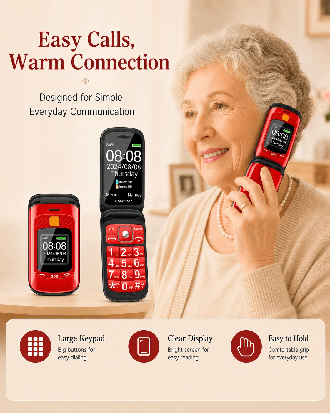 Teléfono móvil con pantalla Dual para personas mayores, dos tarjetas SIM, botón grande, marcación de velocidad, linterna, Radio FM, botón pulsador, llamada SOS