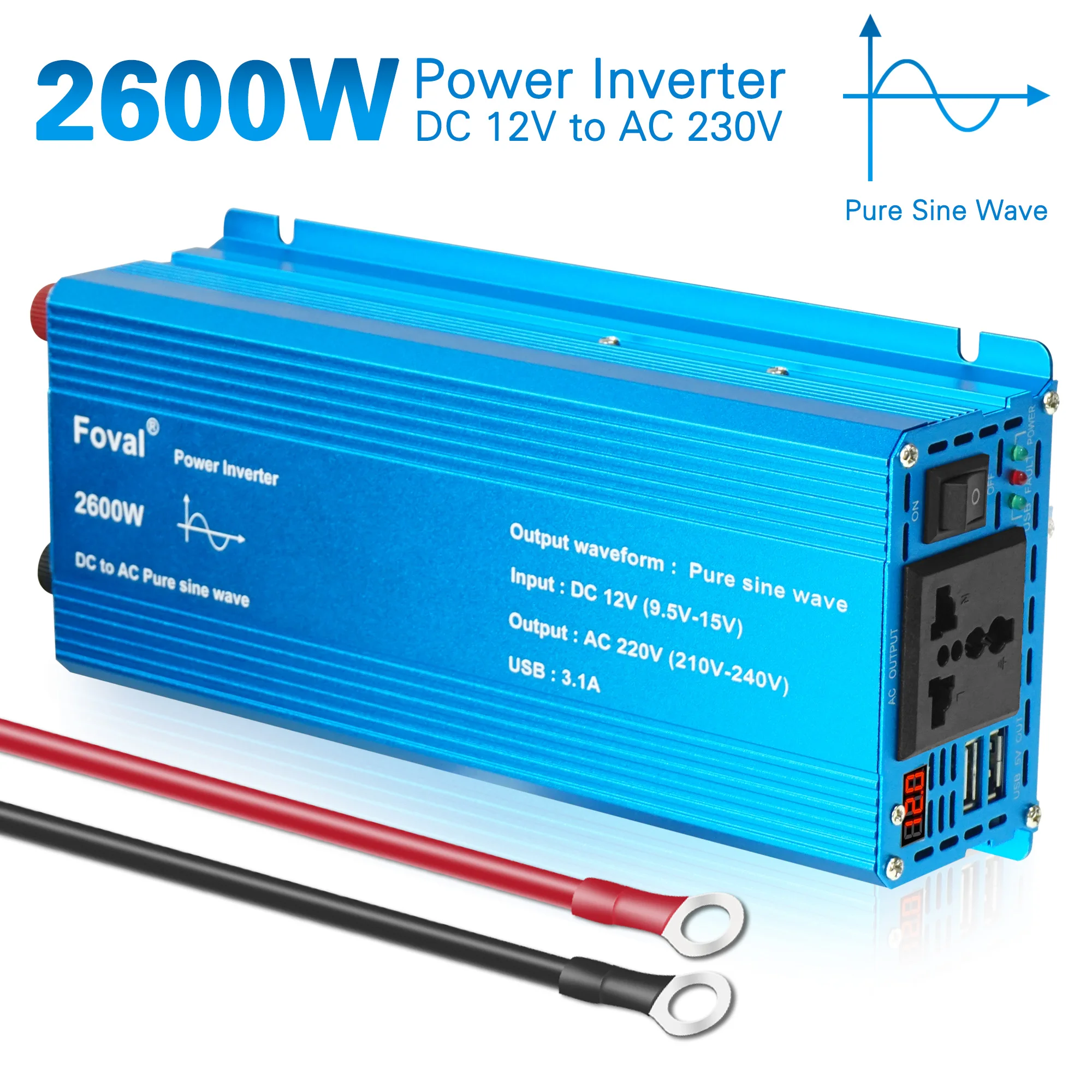 Inversor de onda sinusoidal pura DC 12V a AC 220V 230V 1500W/2200W/2600W convertidor de transferencia de voltaje enchufe Universal de la UE accesorios para automóviles