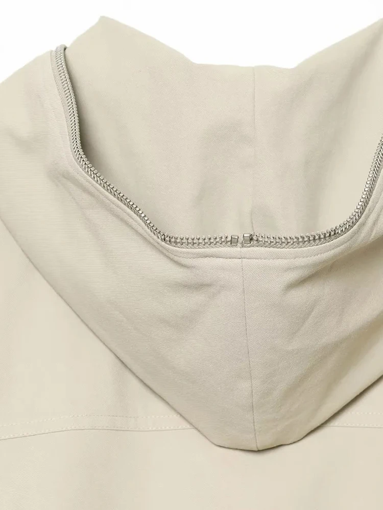 Chaqueta corta con capucha y cremallera para mujer, chaqueta corta con cordón elástico en el dobladillo, manga larga, holgada, informal, cortavientos, ropa exterior para mujer ﻿