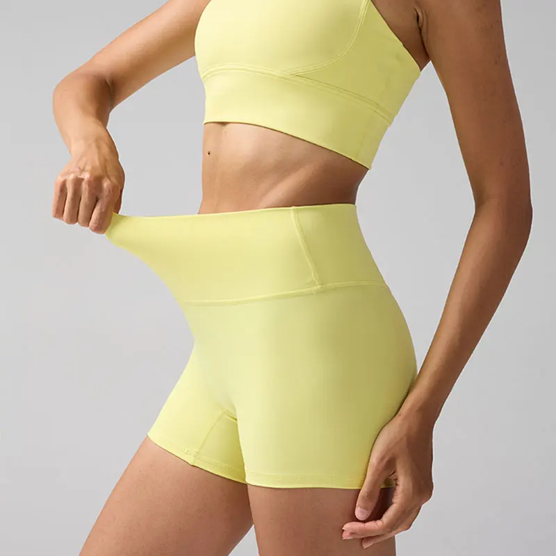Color sólido mujeres Fitness deporte Yoga corto correr ciclismo mujeres Leggings secado rápido transpirable pantalones cortos de Yoga de cintura alta