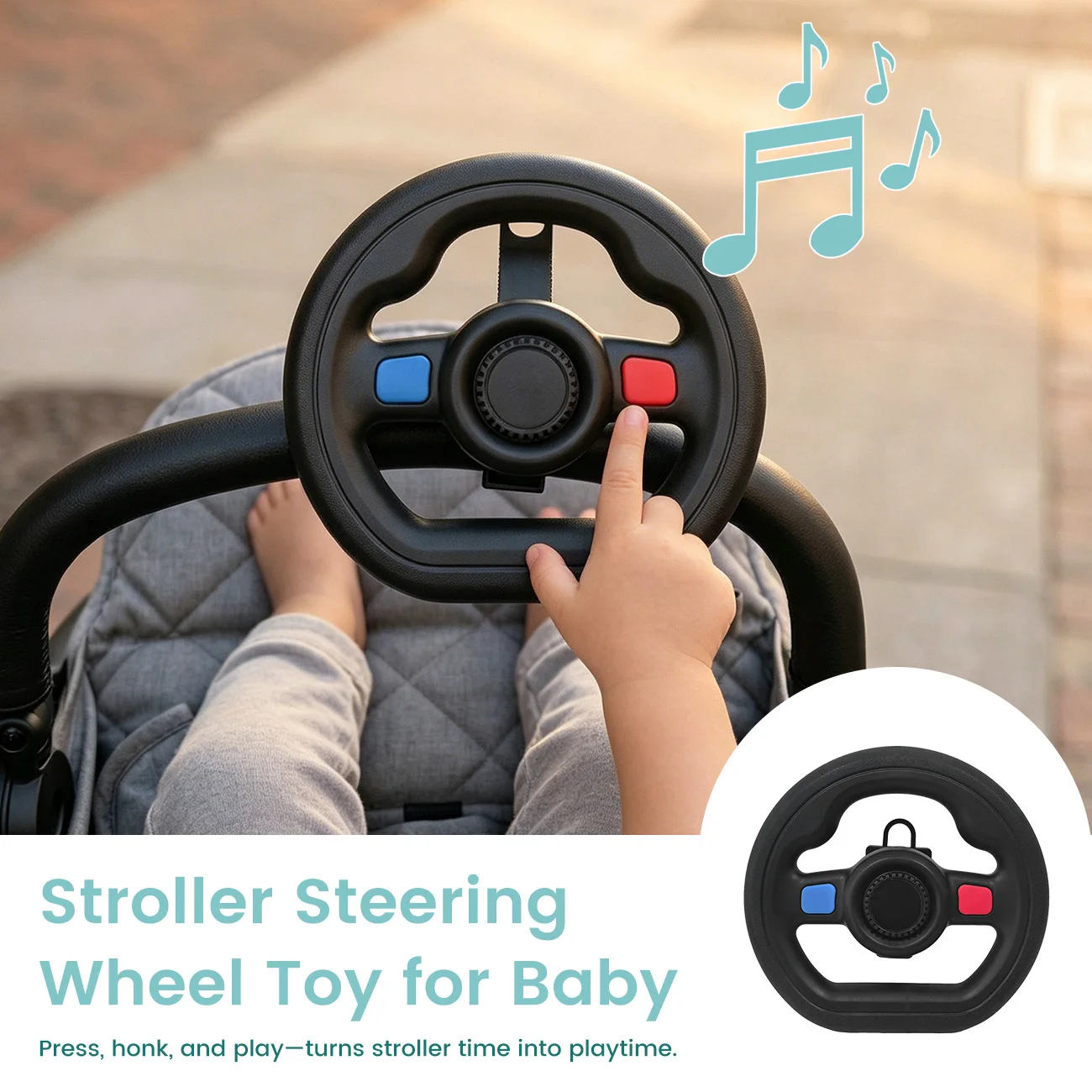Juguete de Volante para Cochecito de Bebé, Juguete Musical de Simulación de Conducción con Sonido de Bocina, Soporte Ajustable 360° °   Juguete Giratorio para Niños Pequeños