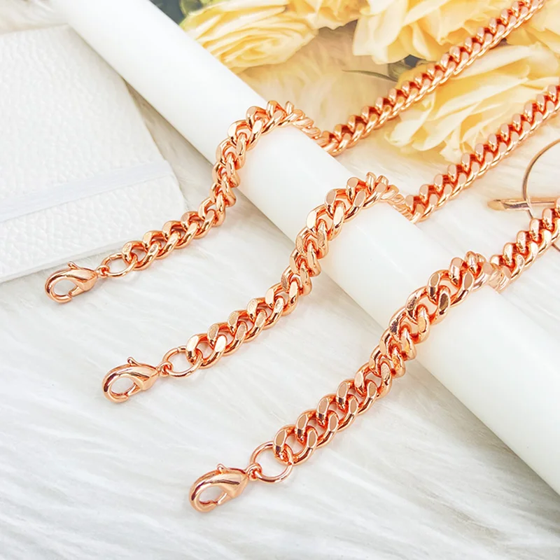 Collar de cadena cubana de cobre puro para hombres y mujeres, joyería chapada en oro rosa de estilo moderno, regalo festivo perfecto para cumpleaños