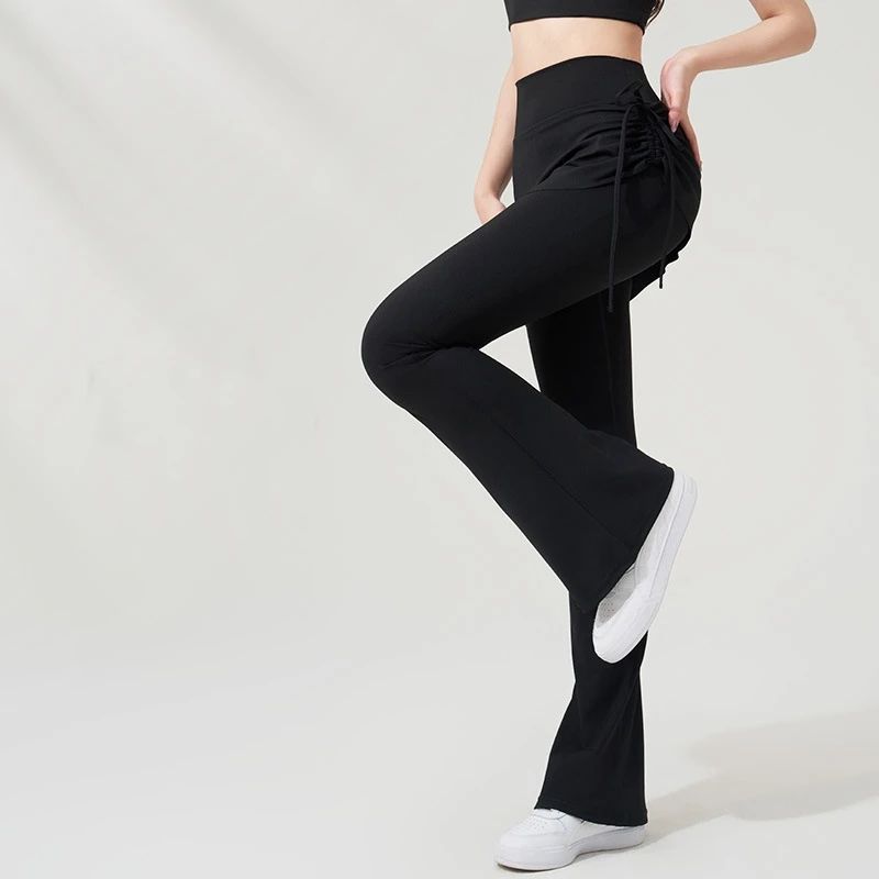 Pantalones de Yoga con parte inferior acampanada, falda falsa de dos piezas, pantalones de cintura alta, levantamiento de cadera, cuerpo ajustado, antiexposición, Pilates, deportes, Fitness