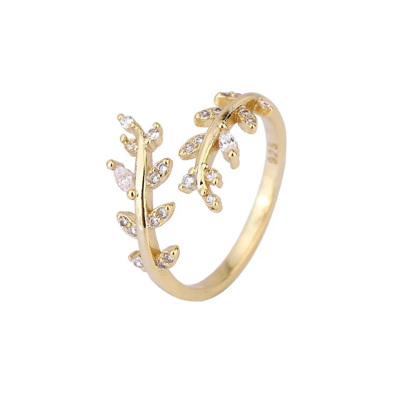 Anillo de Plata de Ley 925 con rama ajustable de oro y circonita para mujer, joyería fina para boda, ofertas al por mayor con