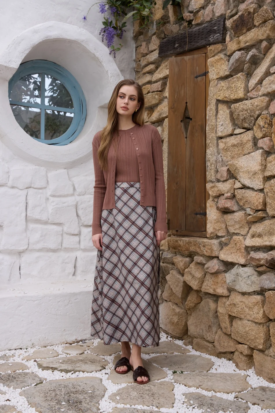 Falda cruzada vintage AS SS26 a cuadros, de una pieza, con cintura ajustable de 2 cm, a la moda para mujer.