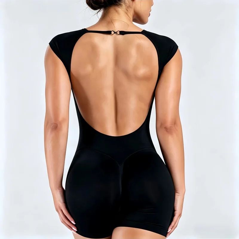 HISTELLO Mono Deportivo de Manga Corta sin Costuras para Mujer, Bodycon de Yoga con Control de Abdomen, Traje Deportivo para Gimnasio y Fitness