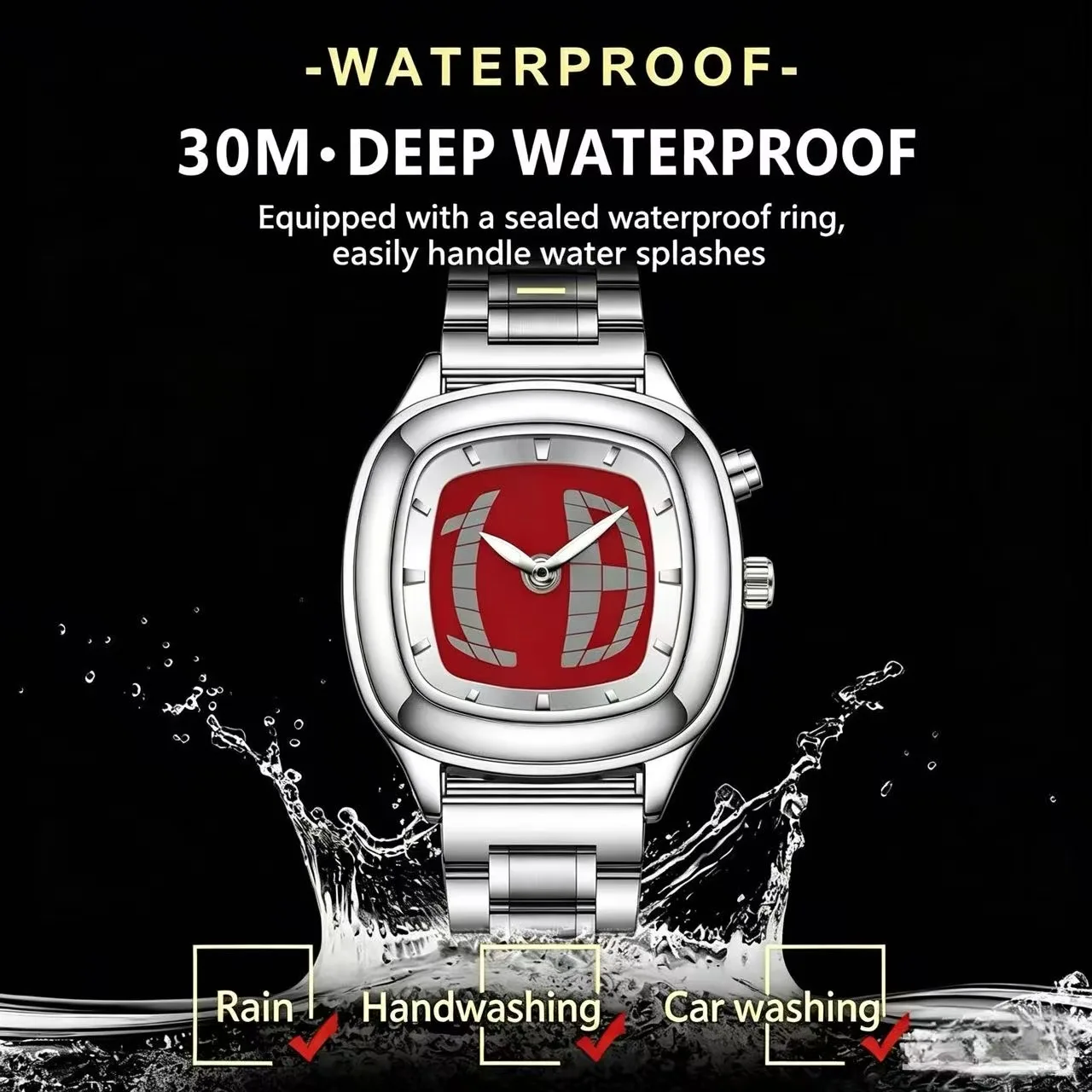 Reloj de Cuarzo Rojo, Diseño Cuadrado Y2K, Números con Puntero, Pantalla Dual, Acero, Personalizable, Relojes Modernos para Hombre, Diseño Dinámico y Ejecutivo