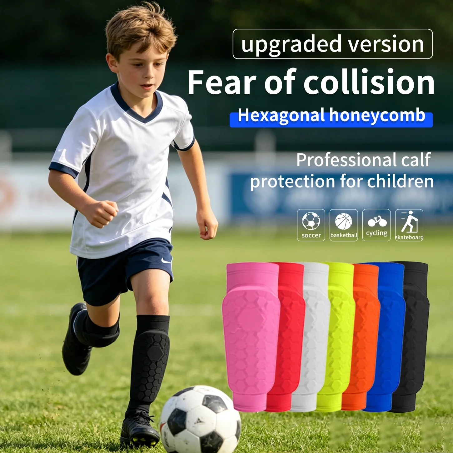 Protectores de Espinilleras para Fútbol Infantil, Ligeros, de EVA con Diseño de Panal de Abeja, Anticolisión, con Silicona Antideslizante