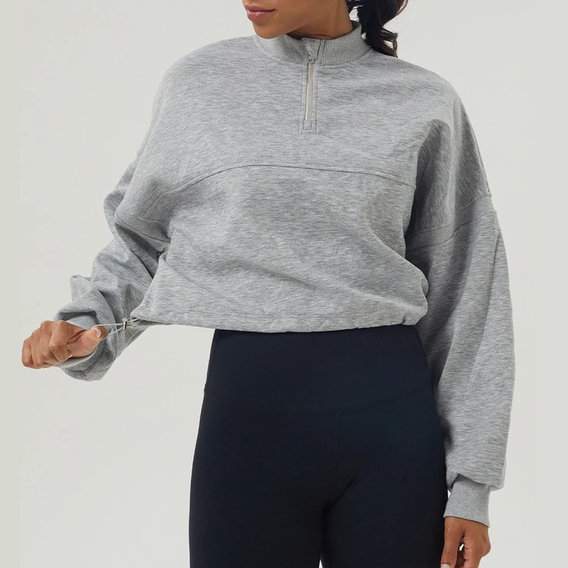 Sudadera de manga larga para mujer, abrigo holgado de Color sólido con media cremallera para gimnasio, Top transpirable de gran tamaño para correr, ropa de entrenamiento femenina