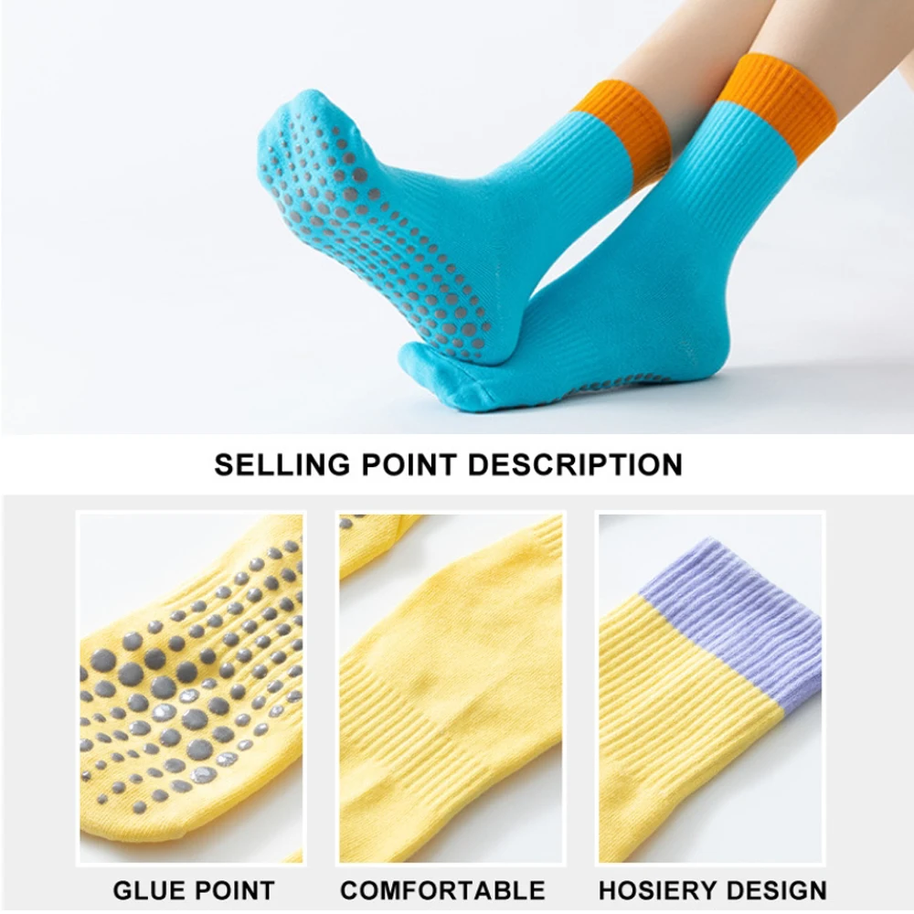Calcetines de yoga para mujer, medias de algodón antideslizantes para Pilates, deportes, Zumba, ejercicios aeróbicos, fitness, Color a la moda