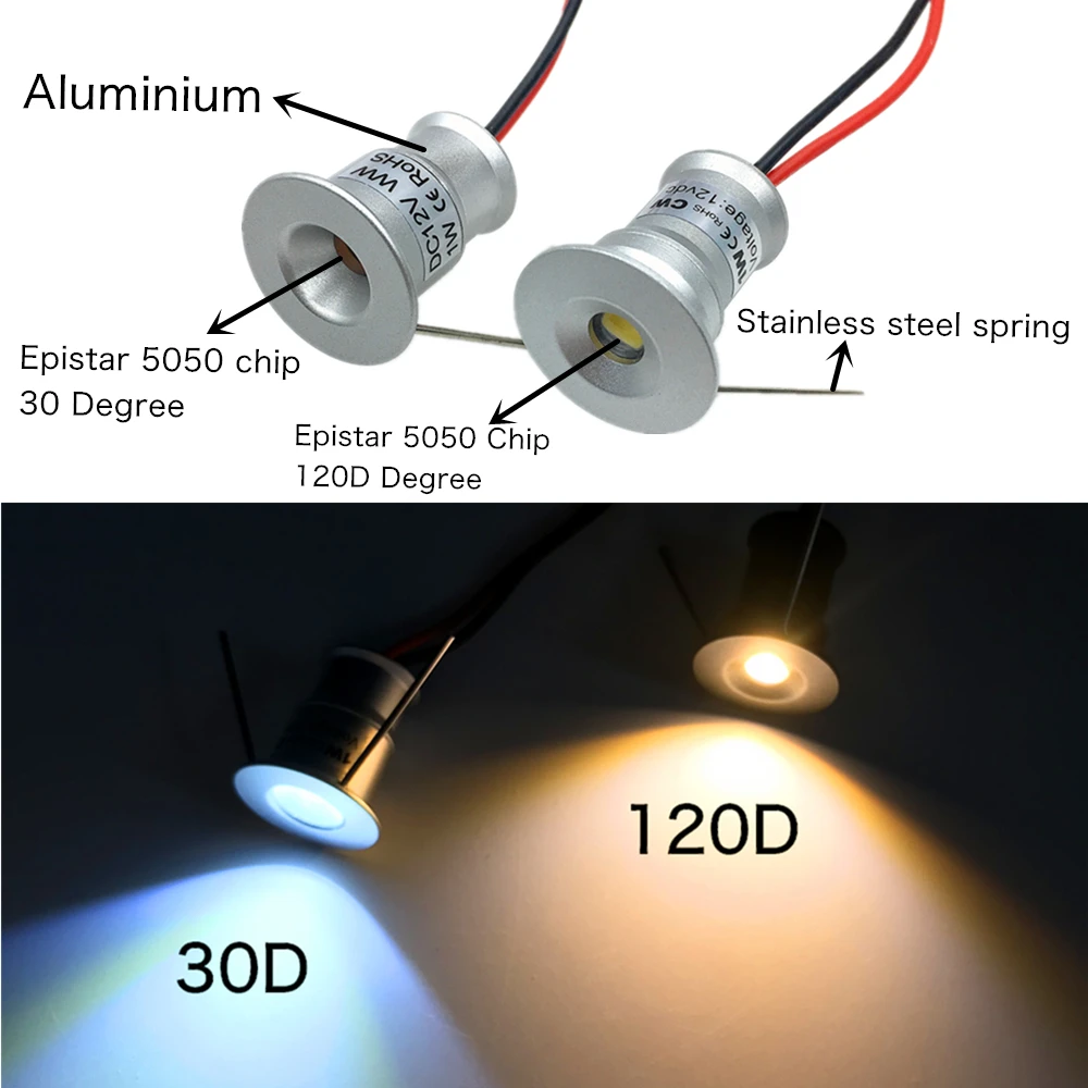 Mini foco Led de 24V, 1W, 15mm, 24V, regulable, pequeño IP65, focos LED, luces para gabinete de Hotel, iluminación de techo para el hogar