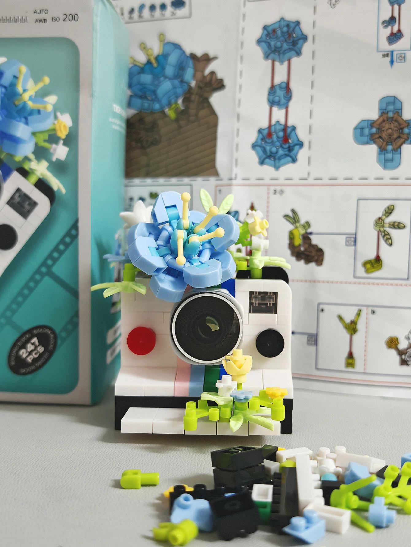 Bloques de Construcción de Cámara Vintage y Flores, Juguetes DIY, Ladrillos de Partículas Pequeñas, Rompecabezas de Ensamblaje, Regalos para Amigos, Regalos de Navidad