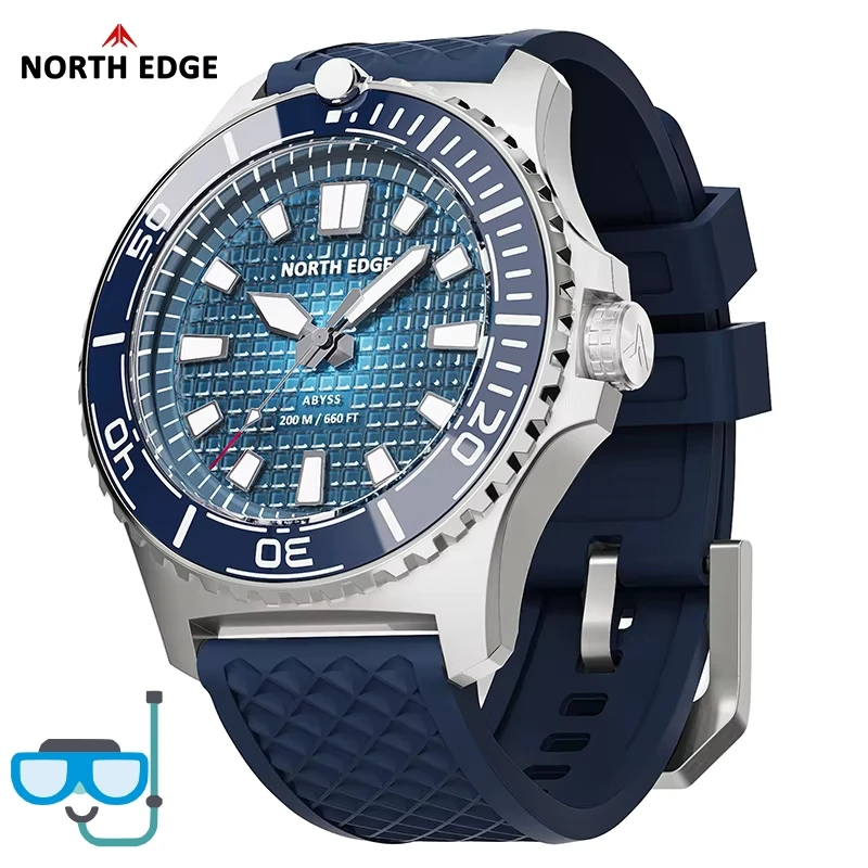 NORTH EDGE 2026 NUEVO ABYSS Reloj de Lujo de Cuarzo con Energía Solar para Buceo, Relojes Deportivos de Buceo Resistentes al Agua 200M, Acero 316L, Más de 180 Días de Autonomía