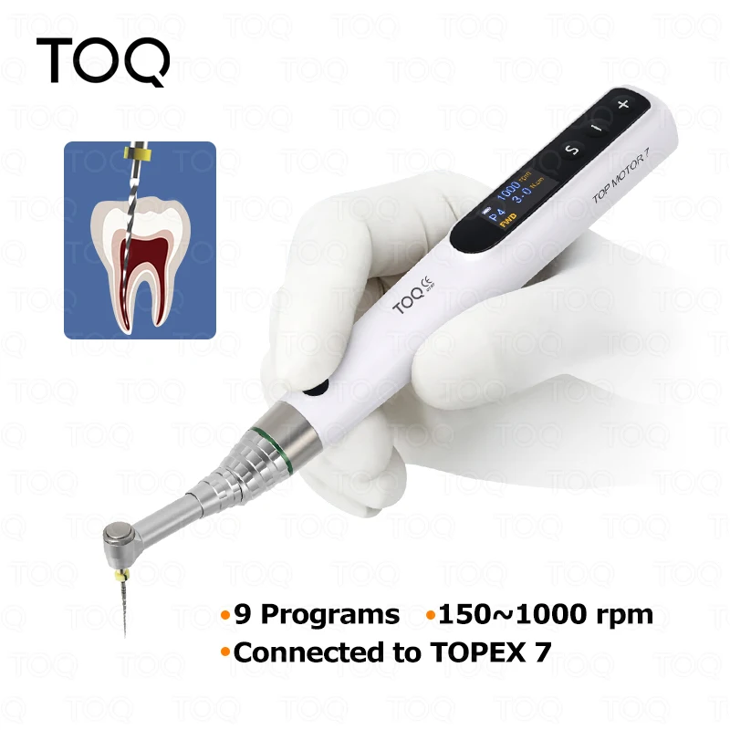 Motor Endodóntico Mini de Alta Tecnología TOQ con Localizador de Ápice para Tratamiento Endodóntico, Contra-ángulo de Reducción 16:1, Medición Portátil