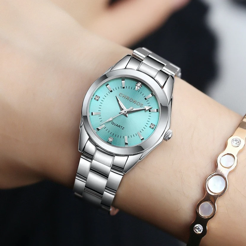 Reloj CHRONOS elegante para mujer, reloj de pulsera de marca a la moda de lujo para mujer, movimiento de cuarzo, regalo de acero inoxidable para novia