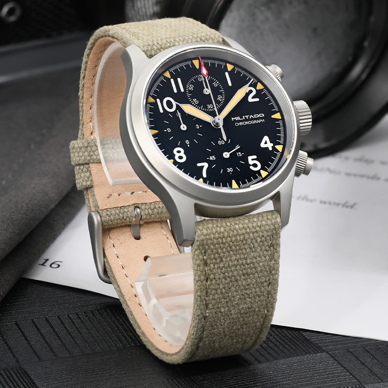 Militado ML1868KF Retro VK67 reloj cronógrafo de cuarzo caja de acero inoxidable 3 esferas impermeable 100M reloj militar multifunción