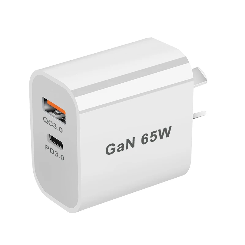 Cargador USB tipo C, adaptador de corriente con 2 puertos, 65W, PD 3,0 GaN, Compatible con iPhone 13, USB, ru/AU/EU/US