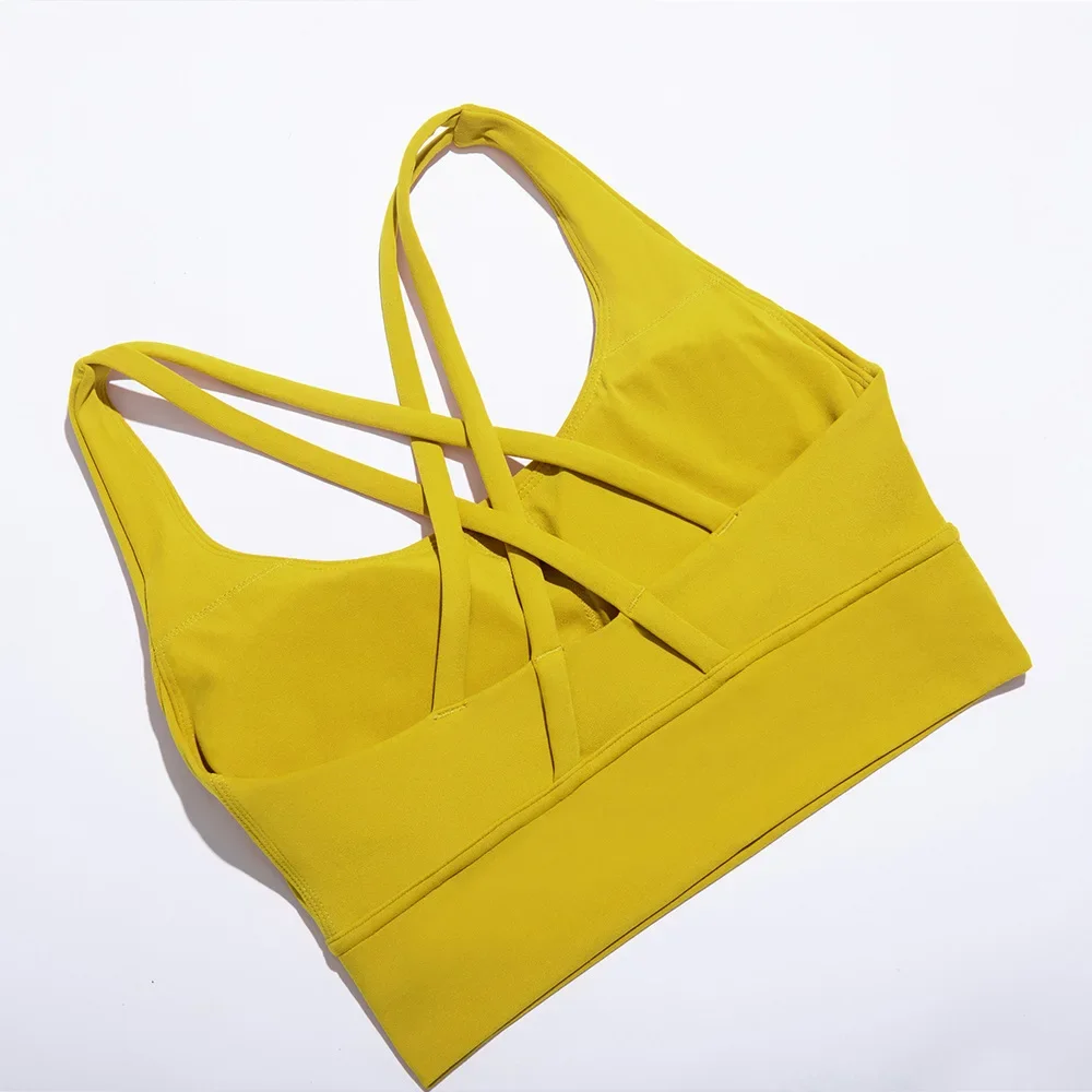 Nuevo Sujetador deportivo de realce, chaleco de Yoga con espalda cruzada, Top acolchado Sexy para Fitness, Top corto transpirable para gimnasio, absorción de golpes para correr, ropa deportiva