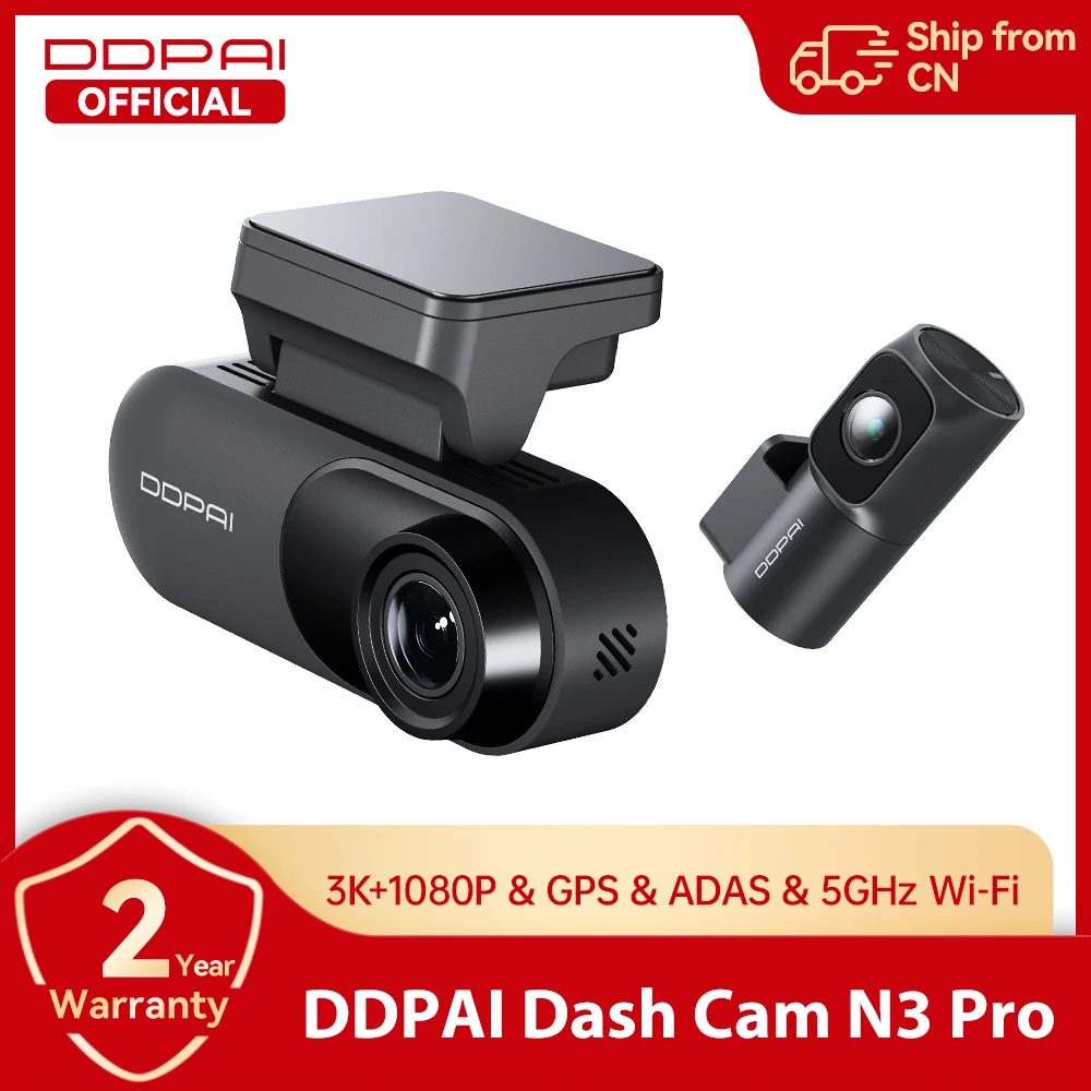 Cámara para Auto DDPAI Mola N3 Pro, Grabadora Delantera y Trasera, DVR 3K, GPS, Monitor de Estacionamiento 24H