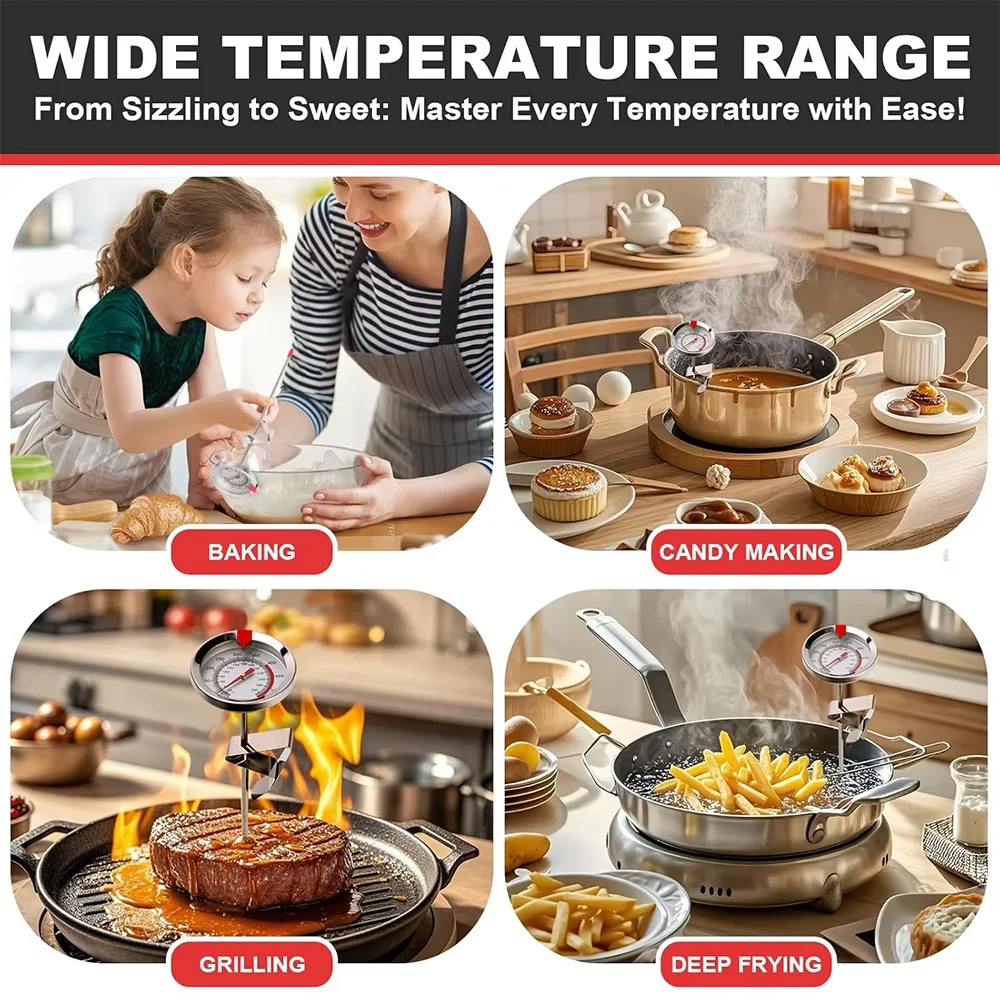 Termómetro de Cocina para Freír con Sonda de Acero Inoxidable, Lectura Instantánea, Termómetro de Aceite para Freír, Termómetro de Cocina con Dial