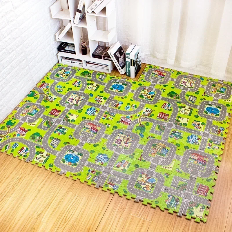 9 unids/lote, alfombra de juego para bebés, alfombra para niños, juguetes de suelo suave, suelo suave para tráfico de carretera, decoración del hogar, rompecabezas de espuma EVA para niños, alfombra para niños