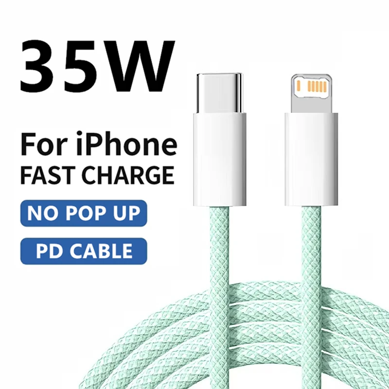 Cable PD de carga rápida trenzado de 35W para iPhone 13 14 Pro Max 11 12 mini X XR XS Max 7 8 Plus Cables de datos USB-C de carga rápida 1m 2m
