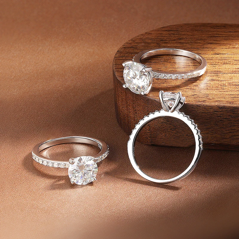 KNOBSPIN D VVS1 Anillo de moissanita redondo de 1-3 quilates chapado en oro blanco de 18 quilates, plata de ley s925 con anillos de boda de diamantes GRA para mujer