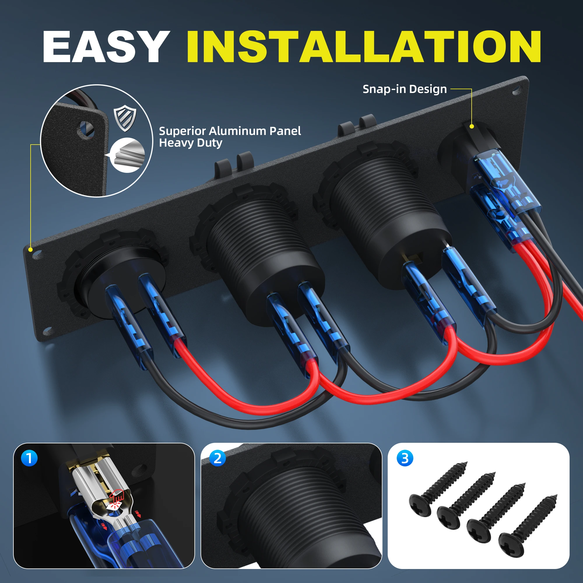 DaierTek Panel de enchufe de cargador de encendido/apagado 4 en 1, toma de corriente USB Dual, voltímetro LED, enchufe de encendedor de cigarrillos y interruptor LED