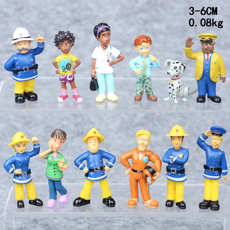 12 unids/set bombero Sam dibujos animados Anime figura de lucha contra incendios modelo PVC muñeca juguetes niño niña juguete para niños cumpleaños regalo de Navidad