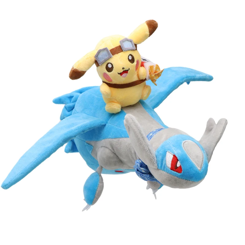 Kawaii Pikachu montando Lapras Latios Latias muñeco de peluche Pokemon juguete de peluche creativo Anime dibujos animados regalo de Navidad para niños