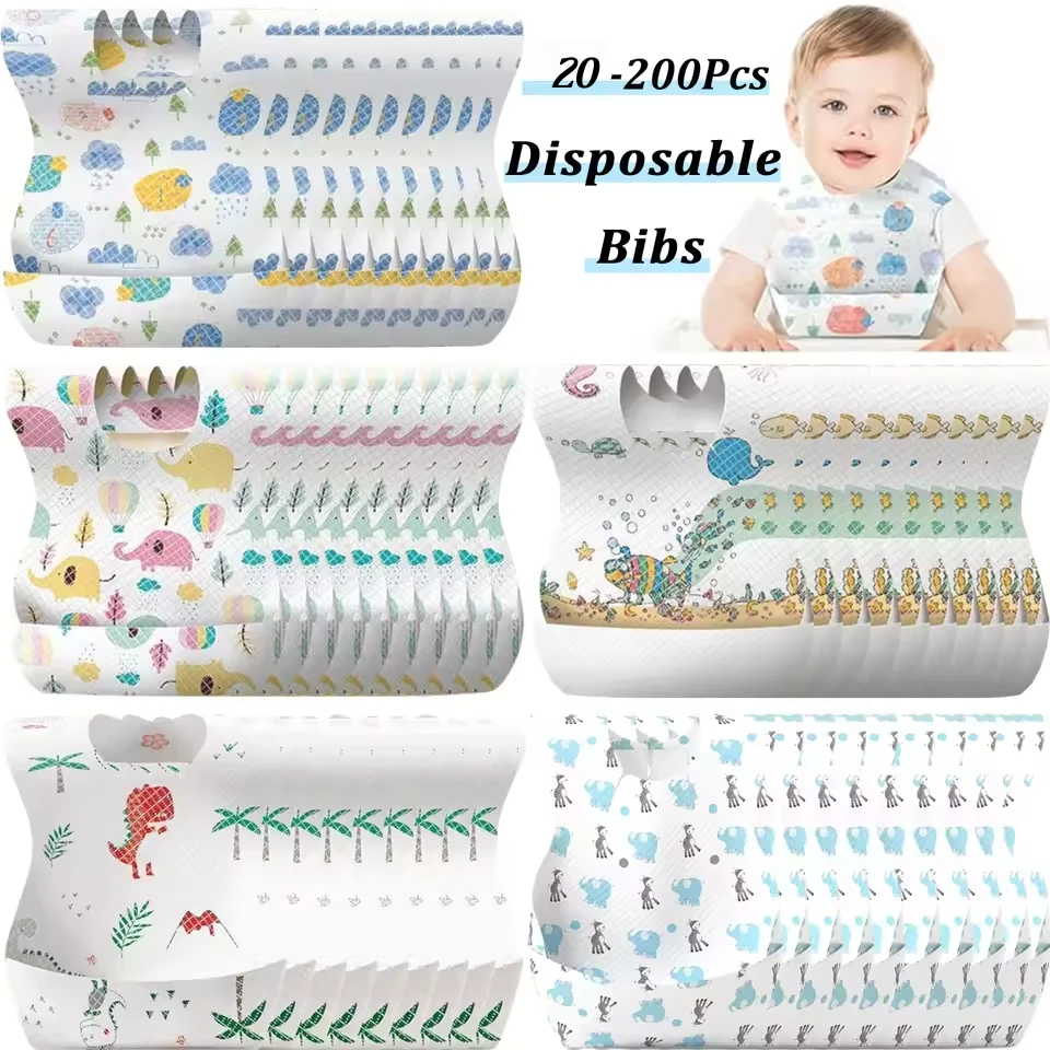 20-200 Baberos Desechables para Bebé, Envueltos Individualmente, Impermeables, Recogedor de Comida para Niños Pequeños, Niñas y Niños