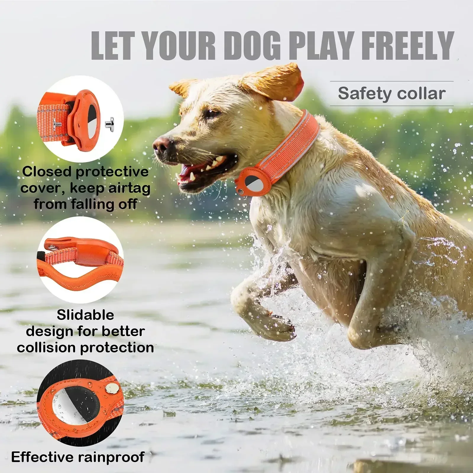 Collar de perro antipérdida, funda protectora Airtag impermeable, Collar reflectante para mascotas para Bulldog Francés Pitbull, accesorios para perros grandes