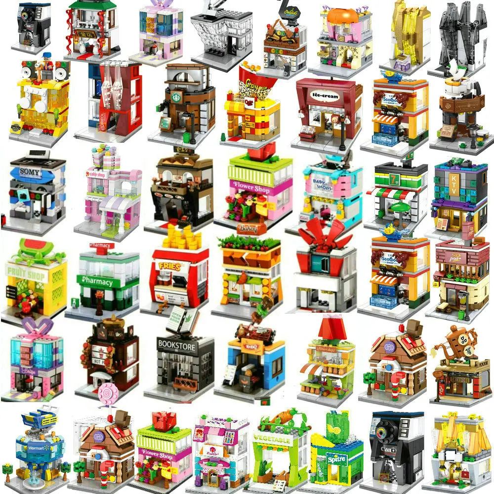 Mini casa de bloques de construcción, tienda de ciudad, vista a la calle, Snack, figuras de calle, juguetes para niños, regalos para niños y niñas compatibles con Lego