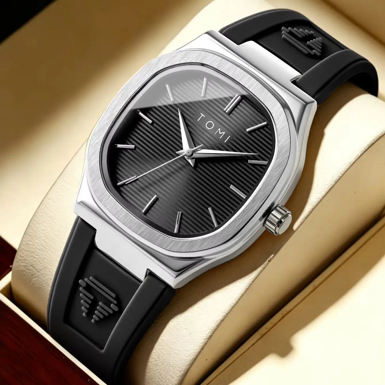 Reloj de Cuarzo TOMI 2026 para Hombre, Diseño Moderno, Esfera Cuadrada Simple, Correa de Goma, Resistente al Agua, Analógico