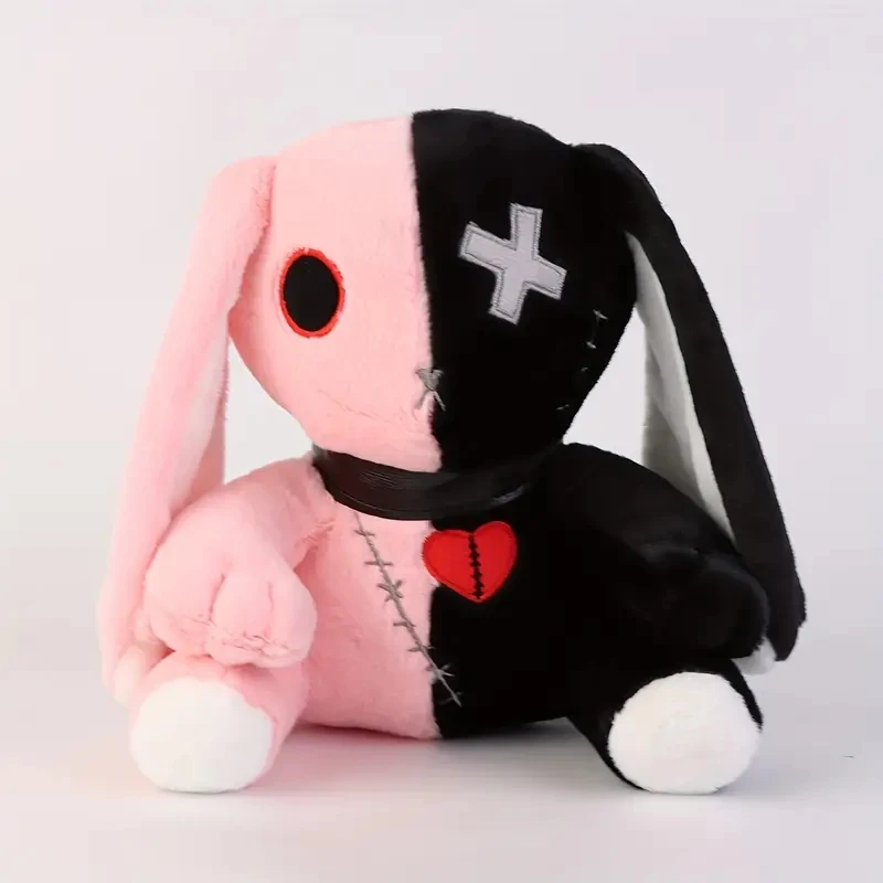 Conejo gótico espeluznante de peluche, conejo loco en contraste blanco y negro, conejito gótico espeluznante, Animal relleno bonito, regalo de cumpleaños de Halloween