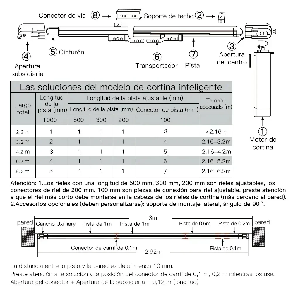 MOES-Motor de cortina eléctrica WiFi/ZigBee, pista de cortina de empalme motorizada personalizada inteligente Tuya con control remoto RF, Alexa, voz de Google