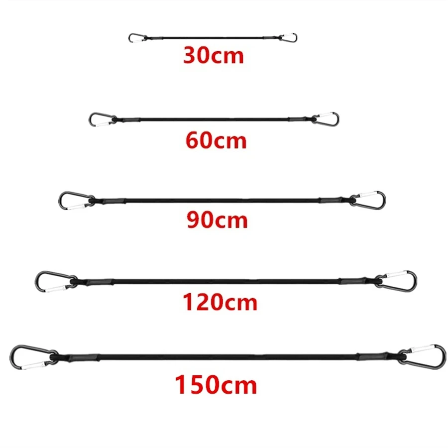 Cuerdas elásticas de 6 mm de grosor con ganchos de mosquetón metálicos, cuerdas elásticas de 30/60/90/120/150 cm para bicicleta, equipaje de coche y portaequipajes de techo