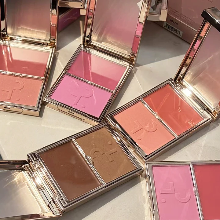 Paleta de Maquillaje Facial 2 en 1 de la Marca Popular Patrick, Colorete en Crema y Polvo de Doble Color, Iluminador Brillante, Cosméticos para Mujer