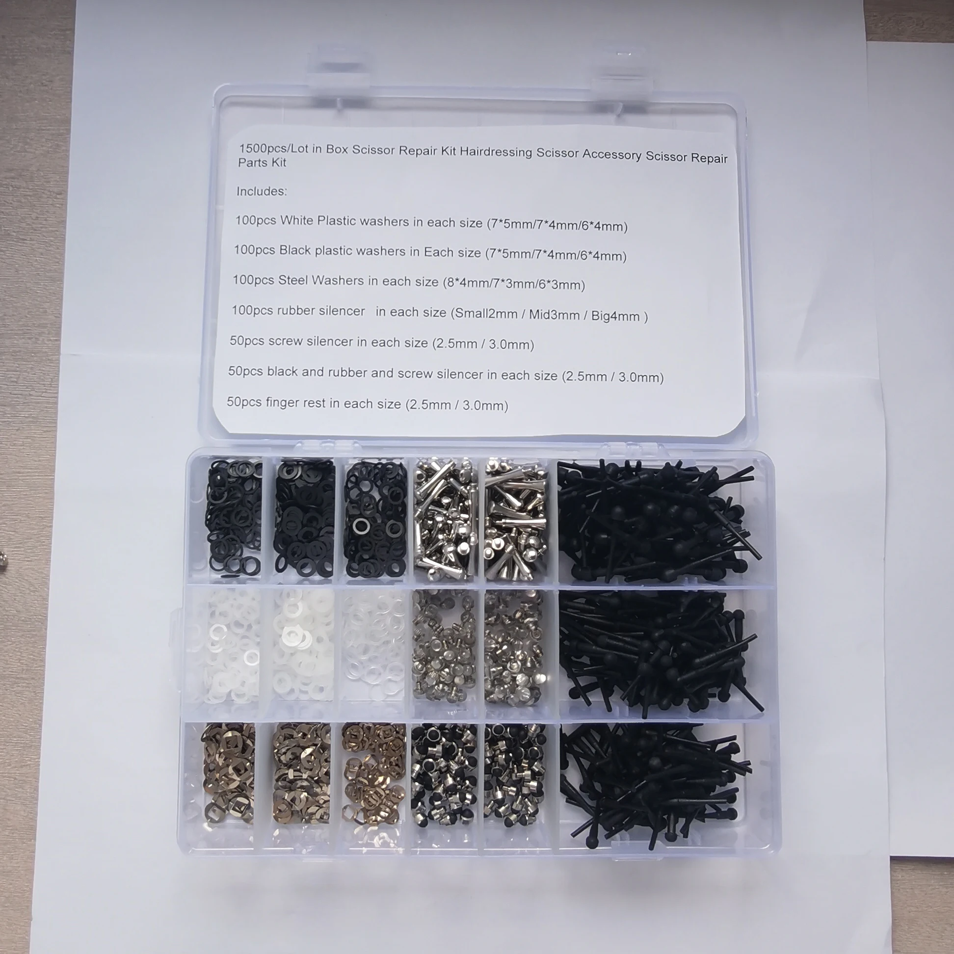 1500 piezas/lote de accesorios para tijeras de peluquería, kits de reparación que incluyen protectores/soportes para dedos/aranjes