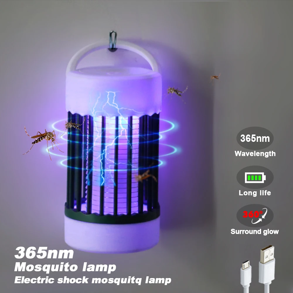 Lámpara eléctrica antimosquitos, luz UV, trampa exterminadora de insectos, USB, 5V, recargable, matamoscas de verano, luz mata insectos ﻿ Camping