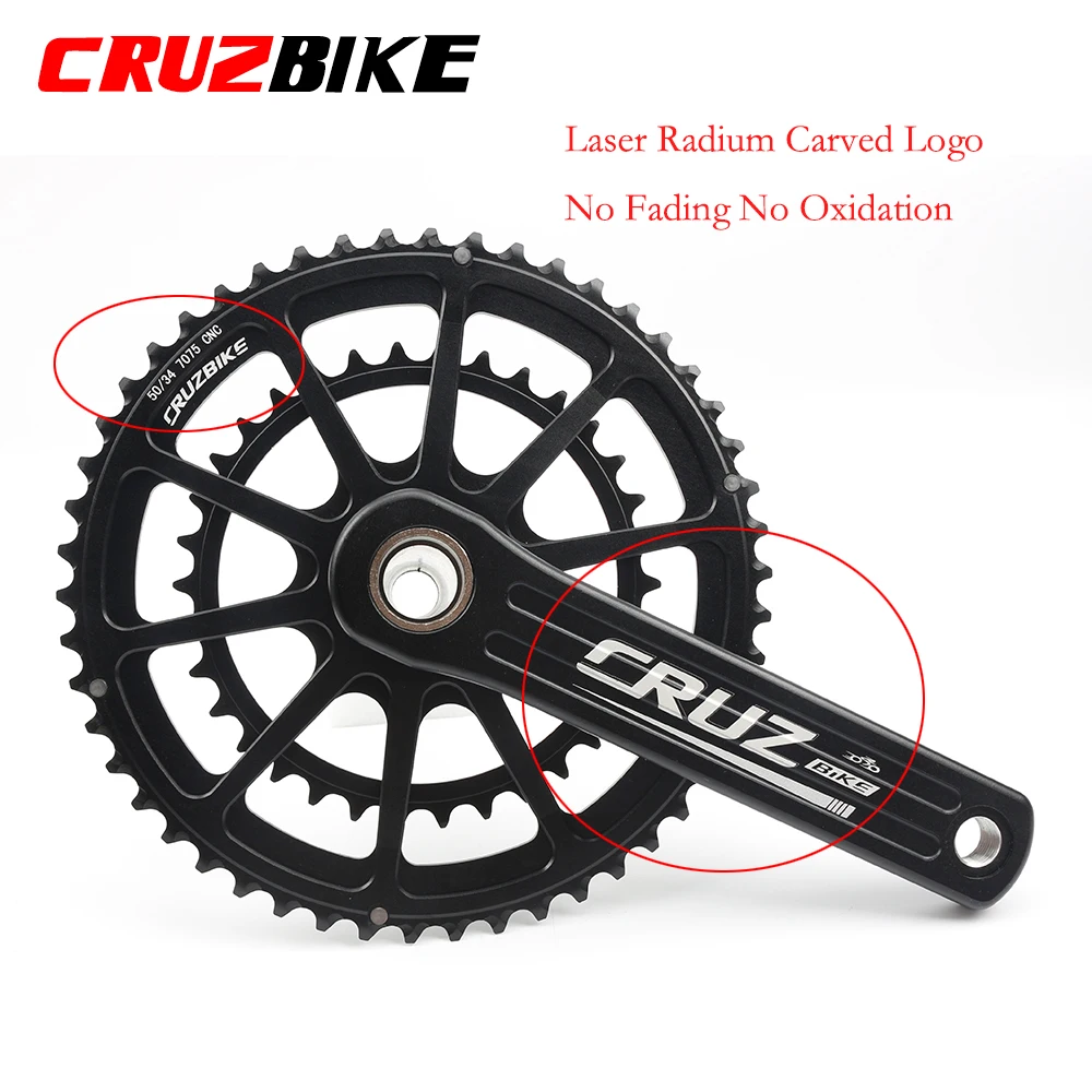CRUZbike-platos y bielas para bicicleta de carretera, manivela de 155/160/165/170/175mm, 50-34T/52-36T/53-39T, doble plato, tornillo de bicicleta plegable BB