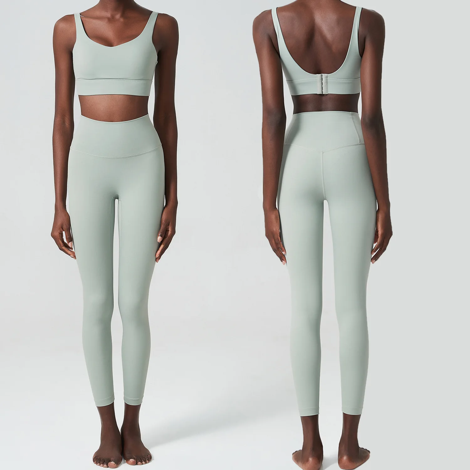 Conjunto Deportivo de Dos Piezas para Mujer, Color Sólido, Elástico, Suave, Transpirable, para Gimnasio, Entrenamiento, Running, Ropa Deportiva Femenina
